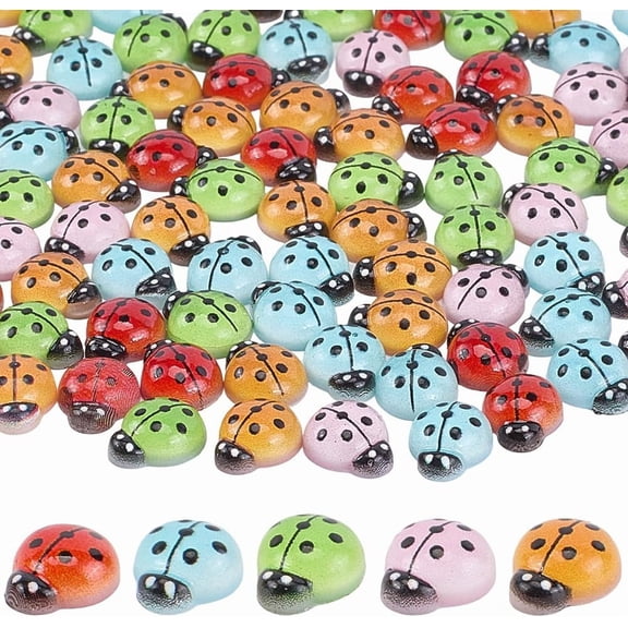 Resin 100pcs 5 colors Luminous Resin Decoden Cabochons Glow in the Dark Coccinella Septempunctata Mixed color 10x8.5x4mm 20pcs/color