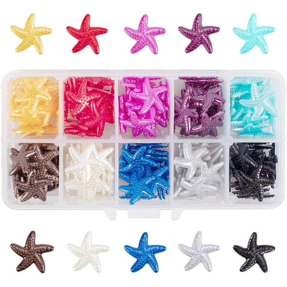 Resin 200 pcs Starfish Resin Imitation Pearl Cabochons 10 colors Seashore Theme Resin Slime Beads Flatback Buttons for Handcraft Accessories Scrapbooking Phone Case Decor