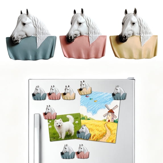 Resin 3D Horse Fridge Magnets, Set of 3, Cute Decorative Refrigerator Magnets for Whiteboard, Classroom, Locker, Photo and Note Display