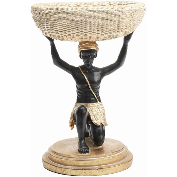 Resin African Tribal Men Statues with Storage Tray Home Decor Collectibles(q)