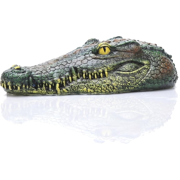 Resin Alligator Pool Float, Floating Alligator Head, Yellow Teeth, Realistic Pond & Pool Decoration for Water Features & Landscaping