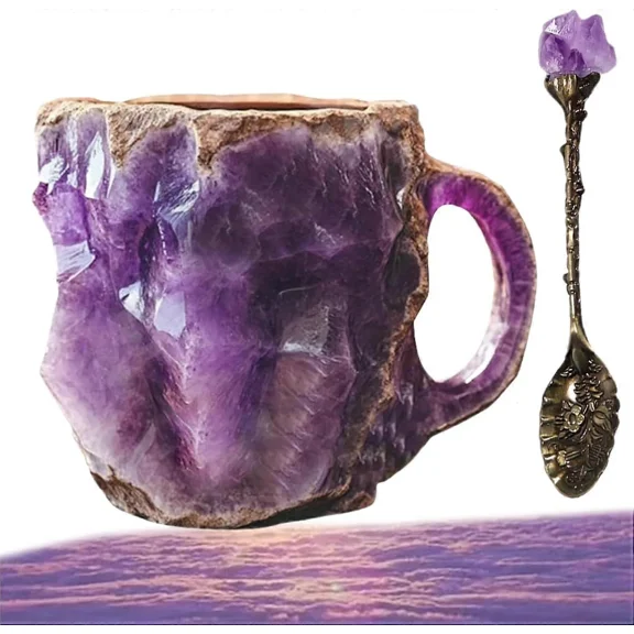 Resin Amethyst Mineral Crystal Coffee Mug - 3D Unique Gemstone-Like Mug, Perfect Birthday & Christmas Gift for Women