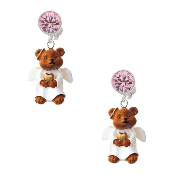 Delight Jewelry Resin Angel Bear Pink Crystal Clip on Earrings