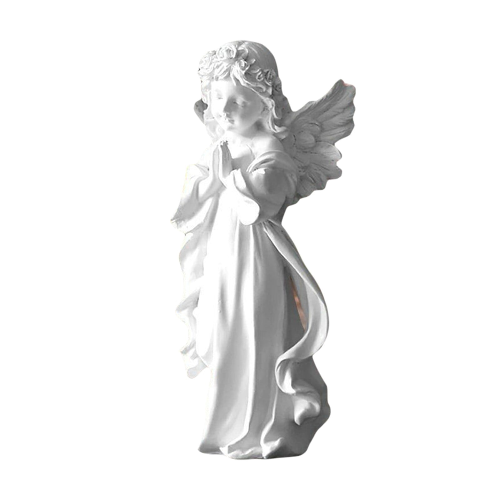 Resin Angel Figurine with Flowers - Adorable Fairy Prayer Girl Statue, Cherub Sculpture for Outdoor Garden, Indoor Shelf, Cabinets, and Home Decor Ornaments