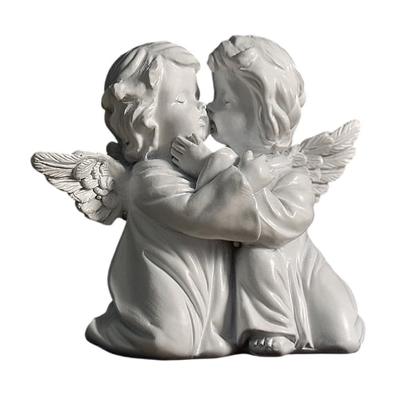 Resin Angel Figurines Set of 4 White, Small Cherub Statue Decor for Shelf Mantel, Guardian Angel Memorial Gift Praying Hugging Figurines for Tabletop Home Decor