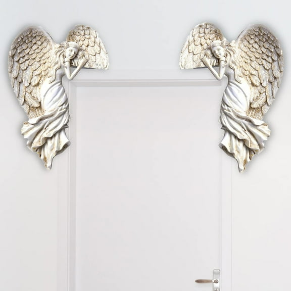 Resin Angel Statue with Heart (16x11cm), Corner Wall Craft for Door Frame, Living Room and Bedroom Decor