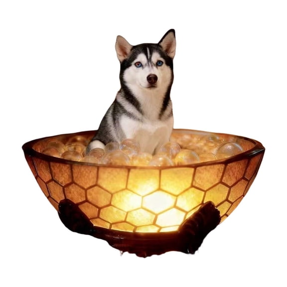 Resin Animal Figurine Desk Light, Stained Glass Dog Lamp, Dog Night Light, Stained Glass Night Light, 5X4.5 Inch Husky Bubble Tub Style Warm Led Ambient Lighting, Perfect for