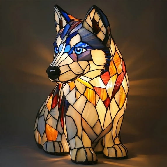 Resin Animal Series Table Lamps, Stained Glass Art Night Light, LED Tabletop Night Lights, Fun Gift for Dog Lovers, Suitable for Living Room, Bedroom, Home Office