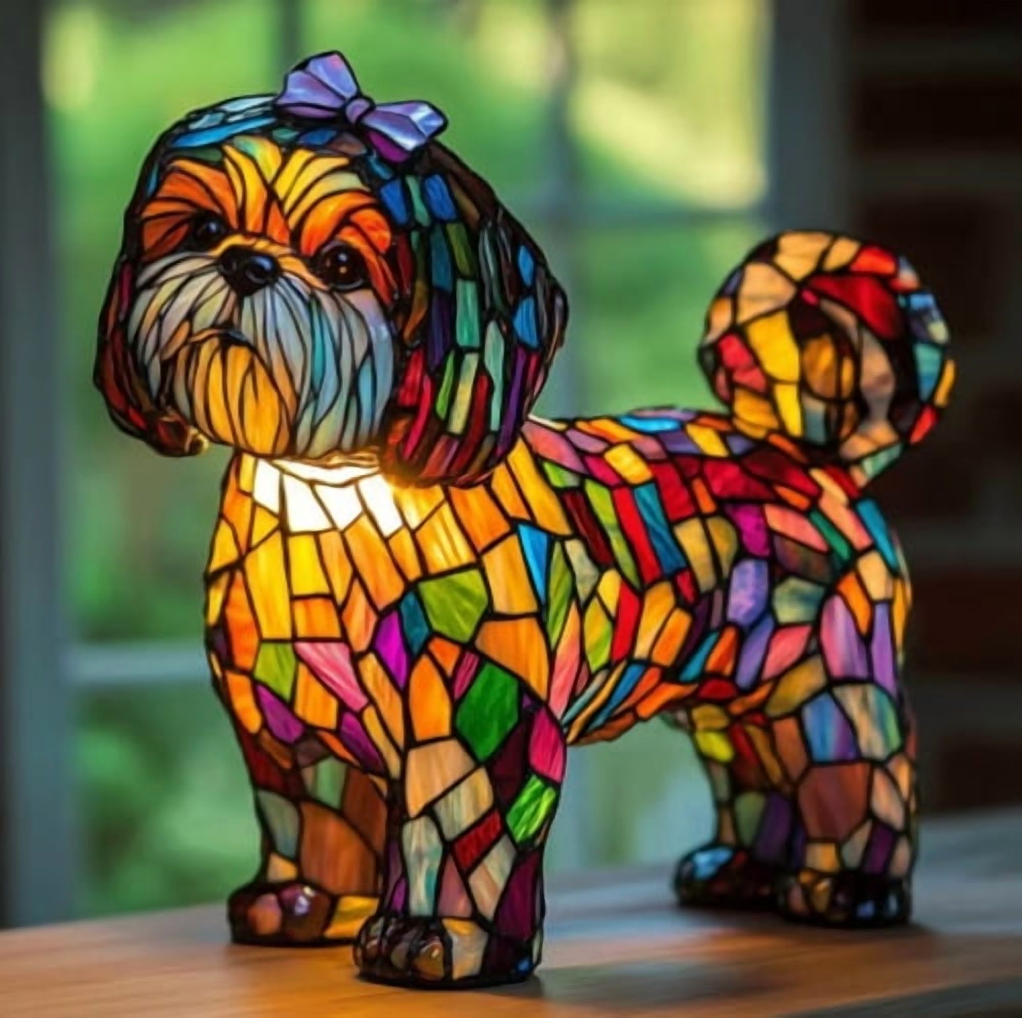 Resin Animal Series Table Lamps, Stained Glass Art Night Light, LED Tabletop Night Lights, Fun Gift for Dog Lovers, Suitable for Living Room, Bedroom, Home Office