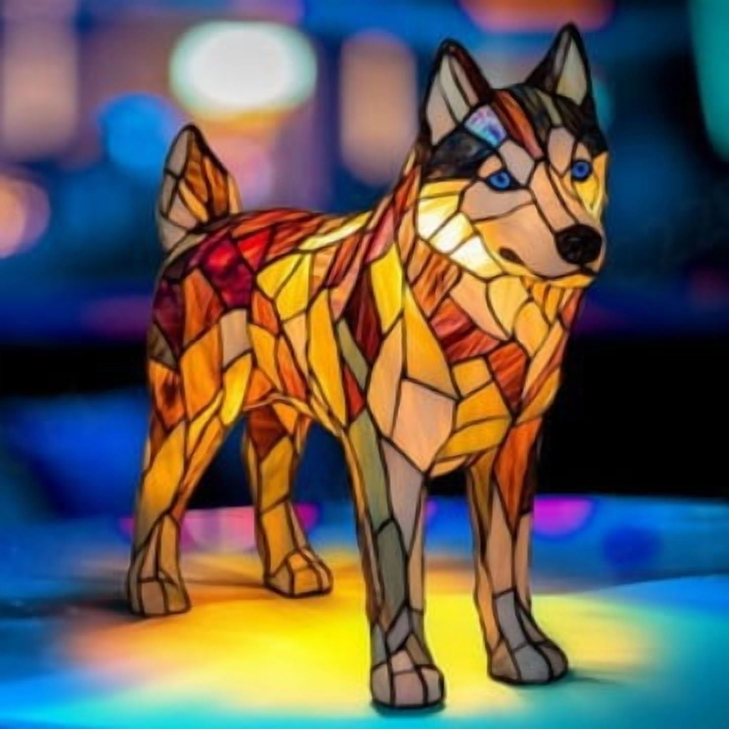 Resin Animal Series Table Lamps, Stained Glass Art Night Light, LED Tabletop Night Lights, Fun Gift for Dog Lovers, Suitable for Living Room, Bedroom, Home Office