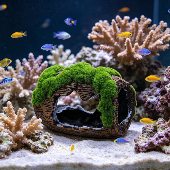 Resin Aquarium Fish Tank Ornament, Artificial Moss Aquarium Decoration, Fish Shrimp Hiding Cave Shelter for Aquascape Landscape Home Decor