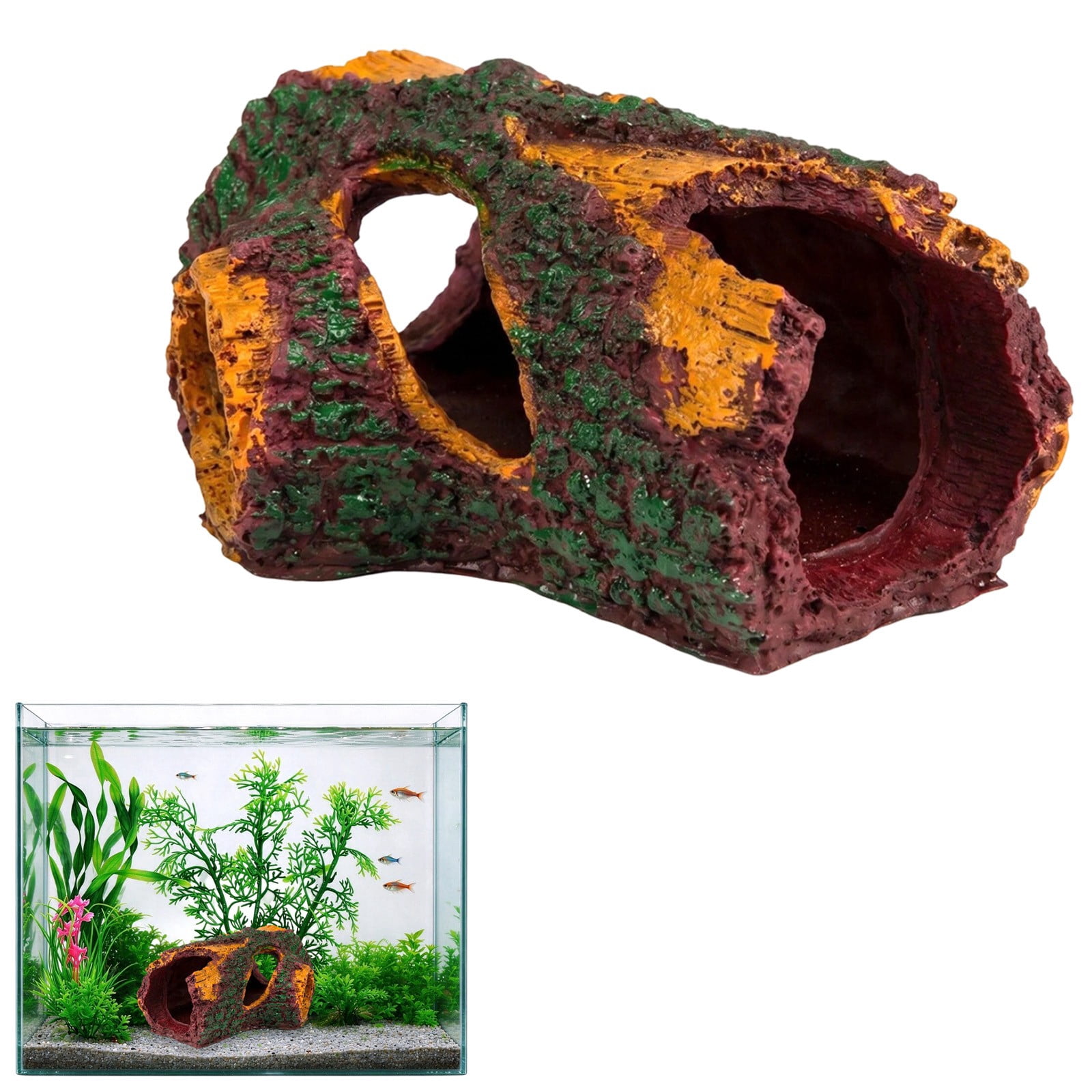 Fishbone Hollo Resin Aquarium Ornament, Hollow Tree Trunk Fish Tank Decor, Betta Cave ...
