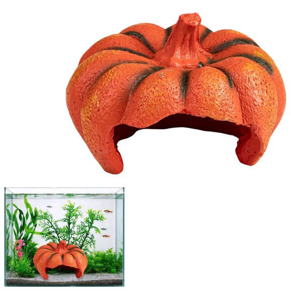 Resin Aquarium Ornament, Pumpkin Fish Tank Decor, Hollow Pumpkin Hideout Cave, Simulated Pumpkin Aquascape Ornament, Underwater Landscape Decoration For Freshwater Fish Tank, Small Aquatic Pets