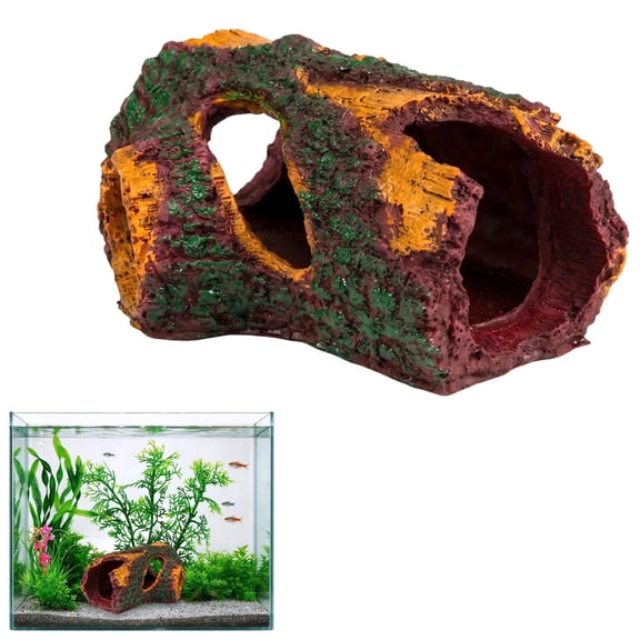 Resin Aquarium Ornament, Turf Tree Trunk Fish Tank Decor, Hollow Tree Root Hideout Cave, Simulated Moss Covered Tree Stump Aquascape Ornament For Freshwater Fish Tank Aquarium Decoration
