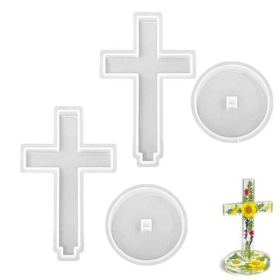 Resin Art Mold Set for Standing Cross, 5.39 in Tall with 3.14 in Base, Enables Embedding Flowers and Glitter, Great for Making Handmade Decor and Thoughtful Presents
