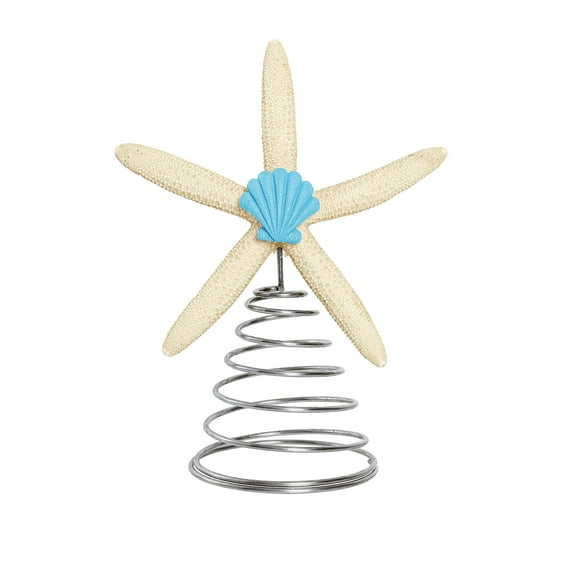 Resin Artificial Starfish Decoration with Iron Spring Base, Craft Figurine Tree Topper for Holiday Tree and Home Party Ambiance Decor 9.8In