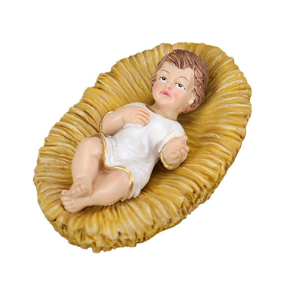 Resin Baby Jesus Figurine in Manger Little Figures 3.9 Inch Nativity Set of Baby Jesus Nativity Scene Figurine for Christmas Christian Home Holiday Decoration
