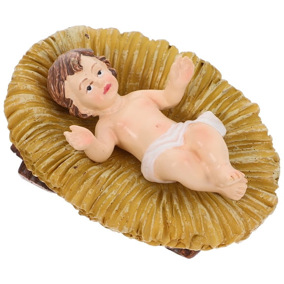 Resin Baby Jesus In Manger Nativity Figurine For Christmas Indoor Decorations Hand Sculpted Painted Religious Craft