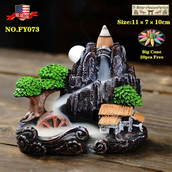 Resin Backflow Incense Burner Holder, Home Decor Incense Waterfall 073 & 20 Cones Gift