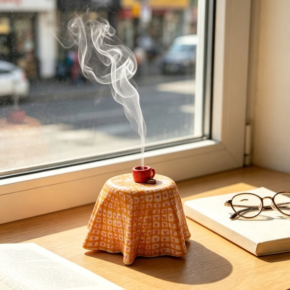 Resin Backflow Incense Burner Novelty Miniature Coffee Table Shaped Desktop Incense Catcher Whimsical Decorative Incense Holder for Desk Bedroom Living Room Gift