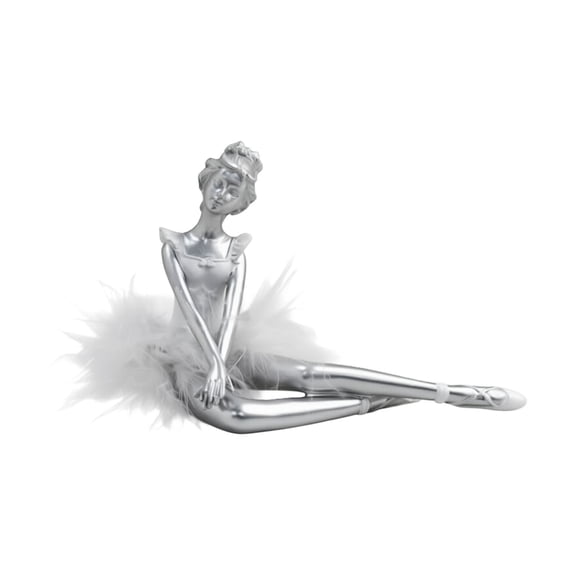 Resin Ballet Girl Figurine,Modern Ballerina Dancer Statue with Feather Skirt,Gold Silver Metal Line Art Ornament,Cute Desktop Accessories Room Office Bookshelf