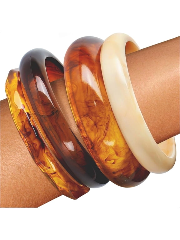 Resin Bangle Bracelets for Women 4 Pcs Acrylic Chunky Cuff Set
