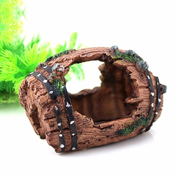 Resin Barrel Aquarium Decor, Vintage Wine Barrel Fish Tank Ornament Hideout for Shrimp Fish, Safe Resin Craft, Rustic Aquascape Decoration