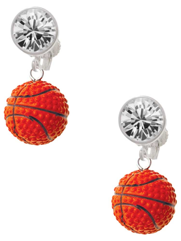 Resin Basketball Clear Crystal Clip On Earrings