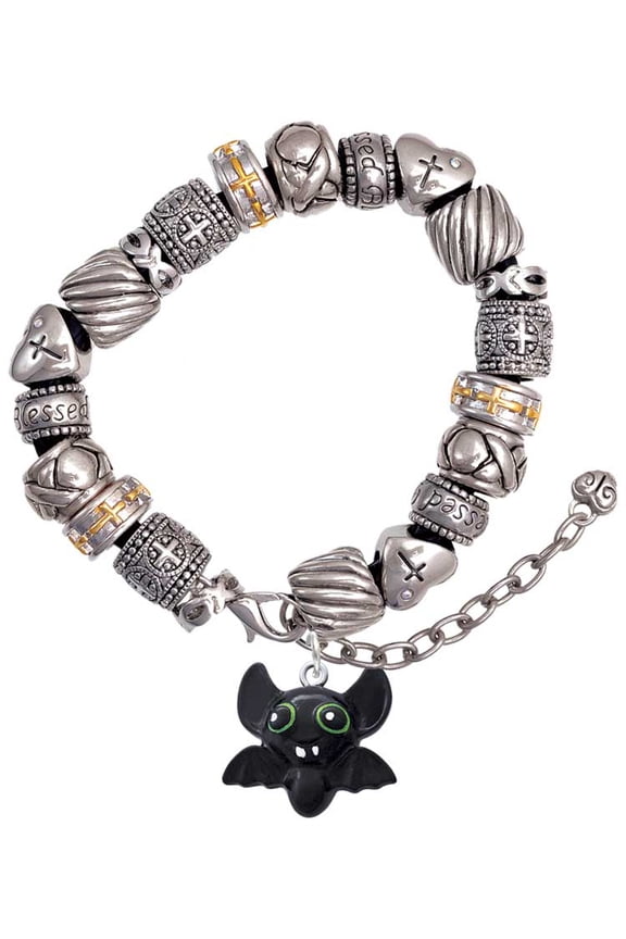 Resin Bat Buddy Silver Tone Christian Bead Bracelet