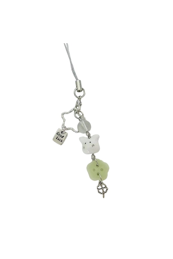 Resin Beaded Phone Chain Fashionable Keychain Rabbits Clovers Star Pendant Accessory for Bags and Mobile Devices