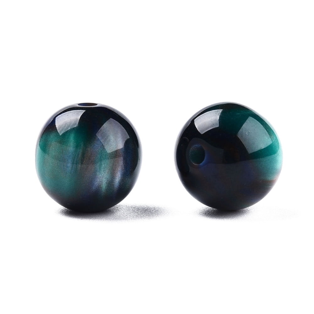 Resin Beads Imitation Gemstone Round Light Sea Green 12x11.5mm