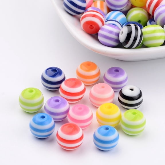 Resin Beads Round Stripe Pattern Mixed color 10mm in diameter hole: 2mm