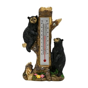 Resin Bear Thermometer Decor Waterproof Yard Ornament for Outdoor Garden Patio Lawn Backyard