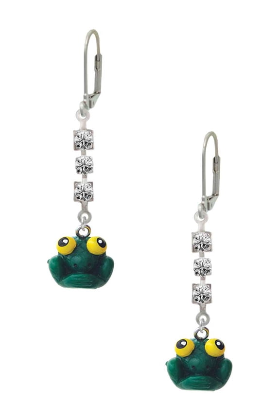 Resin Big Eyed Frog Crystal Madison Leverback Earrings