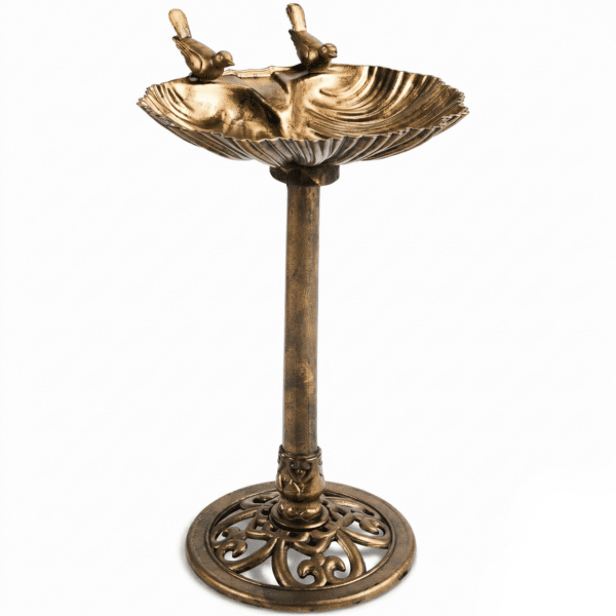 Resin Bird Bath Basin with 2.5W Solar Fountain, Bronze Shell Edge Design, 50x36x81cm