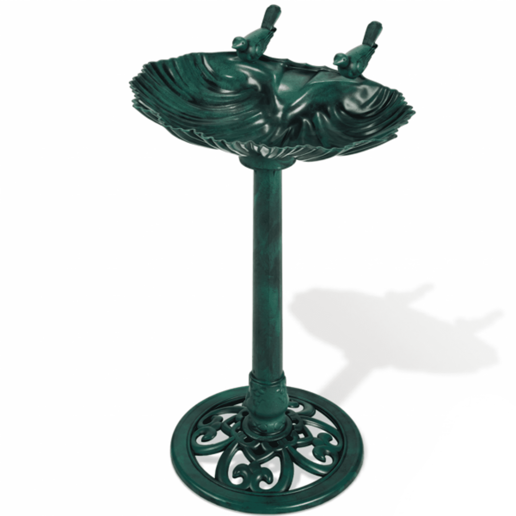 Resin Bird Bath Tub with 2.5W Solar Fountain, Shell Edge Design, Dark Green, 50x36x81cm