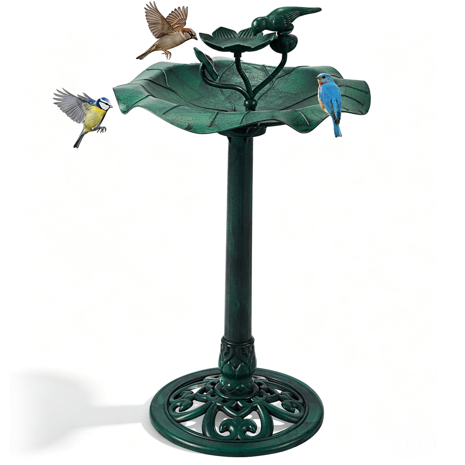 Resin Bird Bath With Lotus Edge & Feeder Tray, 50*50*86cm