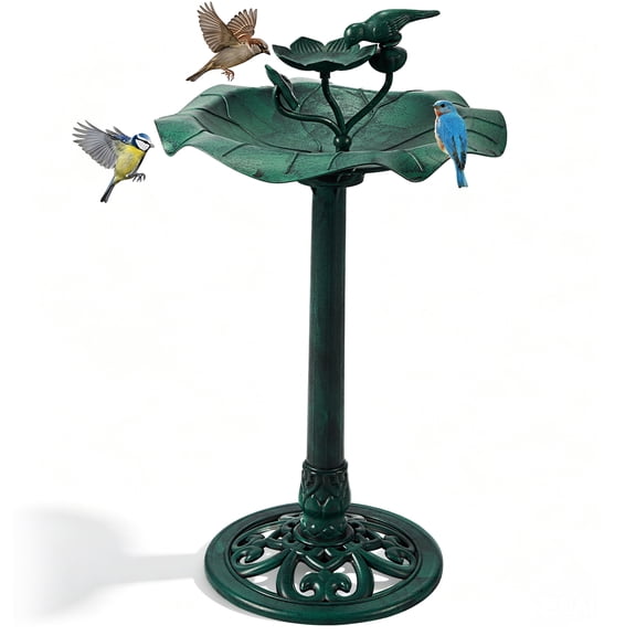 Resin Bird Bath With Lotus Edge & Feeder Tray, 50*50*86cm