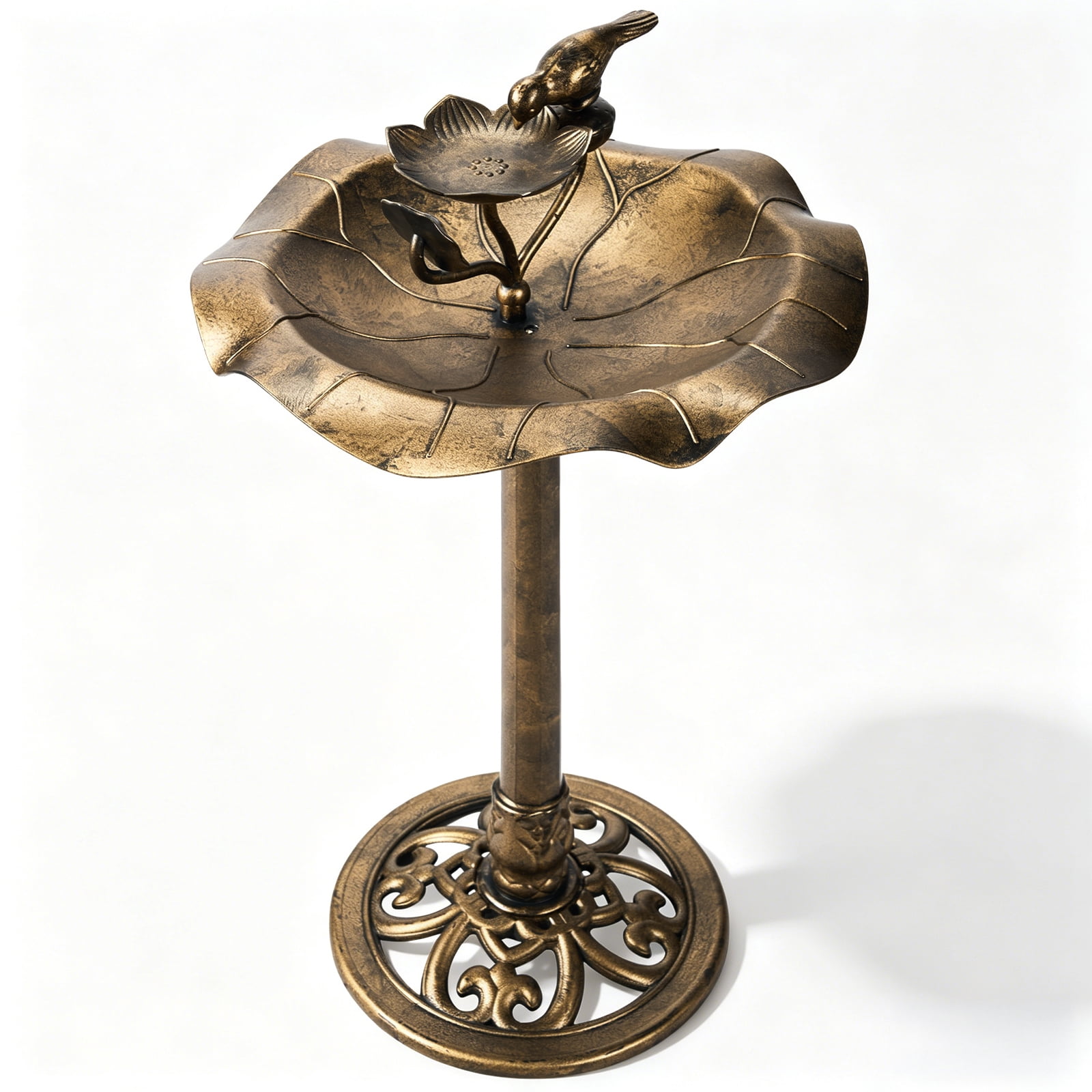 Resin Bird Bath With Lotus Edge & Feeder Tray, 50*50*86cm