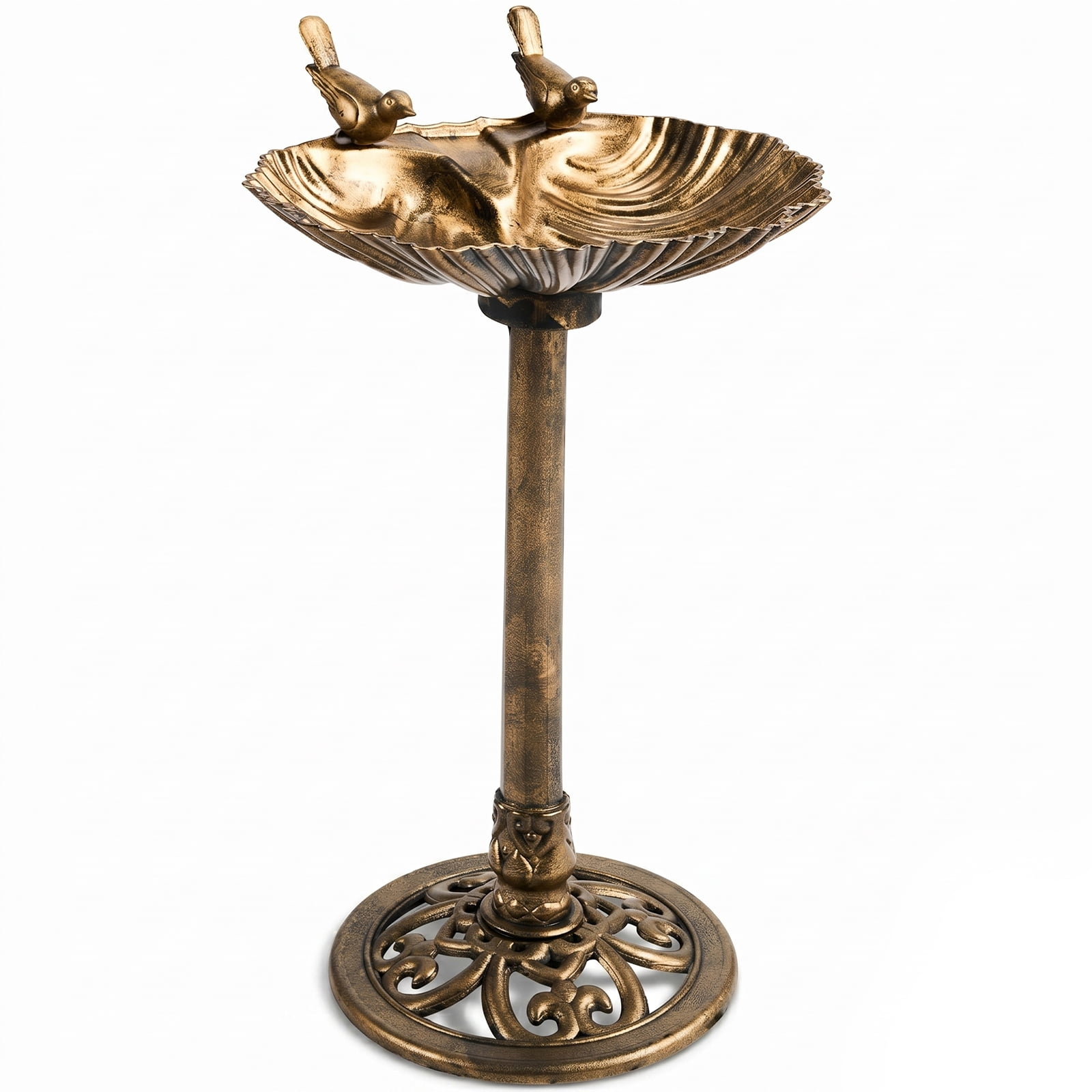 Resin Bird Bath With Shell Edge & 1.4W Solar Fountain, 50*36*81cm