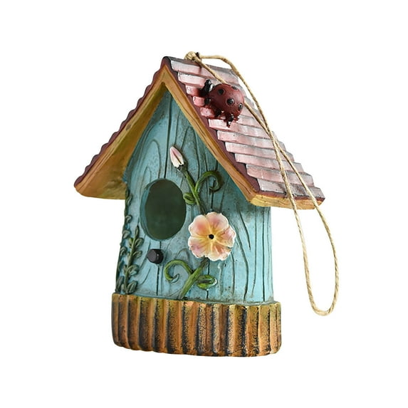Resin Bird House Decorative for Outdoor Garden, Hummingbird Hut with Hanging Hook, Durable and Breathable Design for Window or Tree Branch Installation