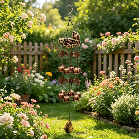 Resin Bird Shape Wind Chime Gentle Sound Hanging Ornament Weatherproof Outdoor Pendant Decor For Balcony Garden Living Room And Relaxing Space Layout(Bronze)