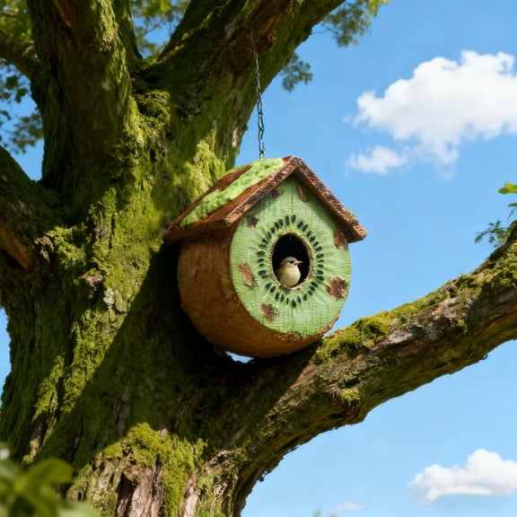 Resin Birdhouse for Garden Outdoor Decorative Hanging Sculpture Handcrafted Bird Feeder Nest Rustic Patio Yard Ornament