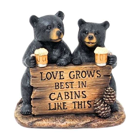 Resin Black Bear Couple Figurine, Rustic Cabin Decor & Woodland Animal Statue, Lodge Mantel Accent Wedding Gift