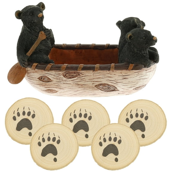 Resin Black Bear Style Cup Holder Set Versatile Adorable Bear Figurine Paddling Cup Holder for Living Room Dining Room