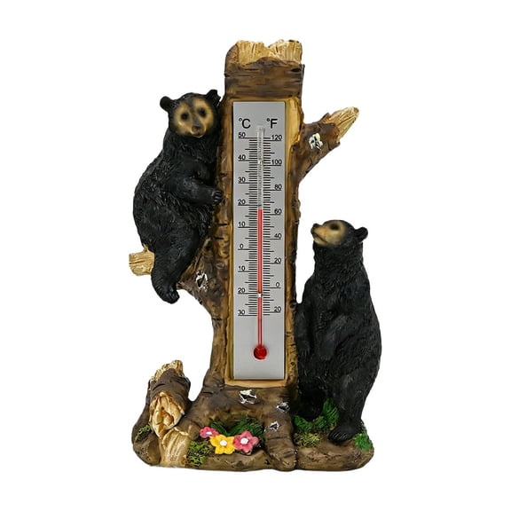 Resin Black Bear Thermometers Ornament for Lawns and Garden Decoration Animals Thermometers Ornament