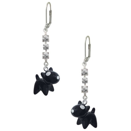 Resin Black Bull Terrier Dog Crystal Madison Leverback Earrings