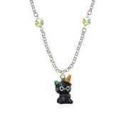 Resin Black Kitty Cat with Witch Hat AB Crystal Fiona Necklace