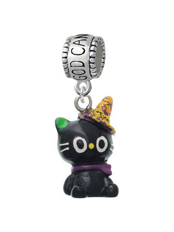 Resin Black Kitty Cat with Witch Hat - God Can Charm Bead
