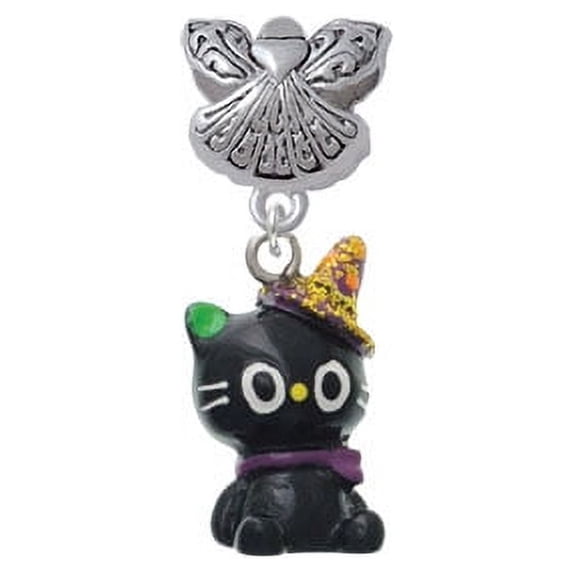 Resin Black Kitty Cat with Witch Hat - Guardian Angel Charm Bead